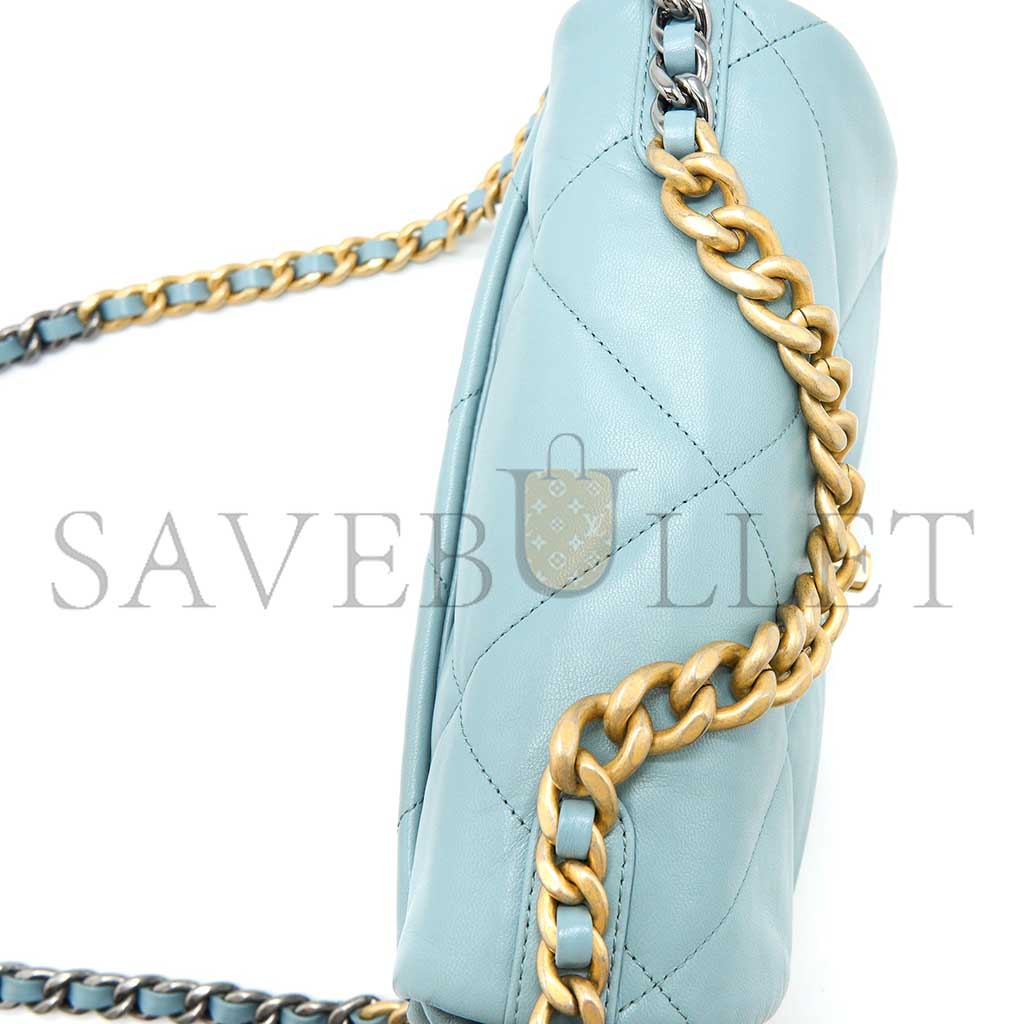 CHANEL 19 BAG LAMBSKIN LIGHT BLUE MULTICOLOUR HARDWARE AS1160 (26*16*9cm)